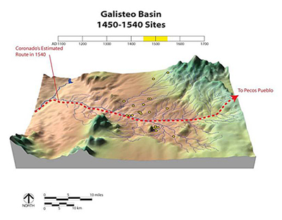 Coronado's 1540 route through the Galisteo Basin